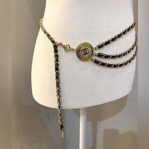 Authentic Black Leather Gold Chain Chanel Belt
